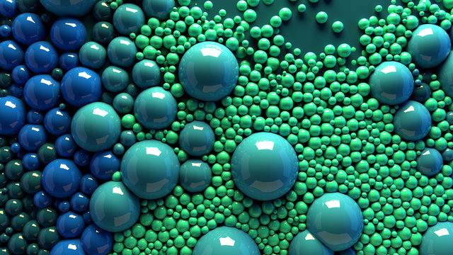 4k 3d animation of spheres and balls colorful rainbow in a organic motion background. Top view of bubbles colorful paint © Design Cells