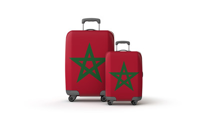Morocco flag holiday destination travel suitcases isolated on white. 3D Render
