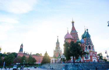 St. Basil's Cathedral in Moscow on red Square at sunset