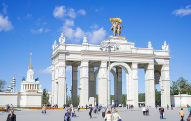 The Central entrance to the VDNKH in Moscow. The main pavilion of the VDNH