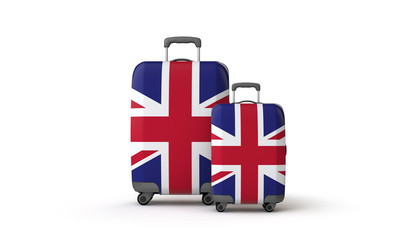 United Kingdom flag holiday destination suitcases isolated on white. 3D Render