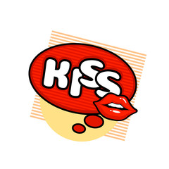 Kiss label sticker. A kiss of a message. Red lips.