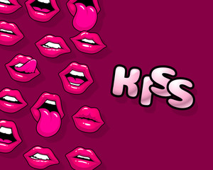 Kiss label sticker. A kiss of a message. Red lips.