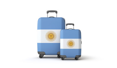 Argentina flag holiday destination travel suitcases isolated on white. 3D Render