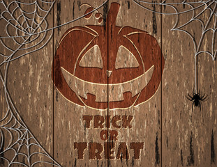 Halloween Party theme. Wood carving Halloween design background. Vector illustration