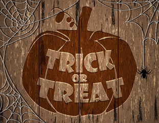 Halloween Party theme. Wood carving Halloween design background. Vector illustration