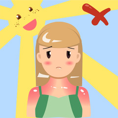Vector illustration about skin sunburn in flat style.