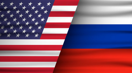 Flags of the USA and Russia. The concept of relations between States, economic community, politics. Vector illustration
