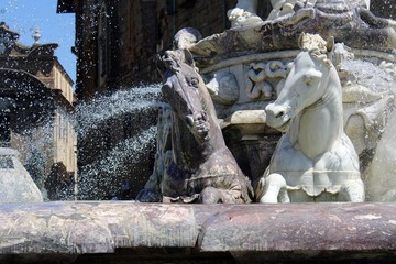 Fototapeta na wymiar Two horses of Fountain Neptune, Florence