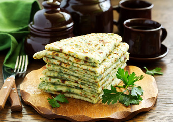 Pancakes with herbs and potatoes.