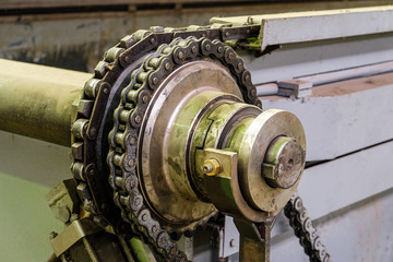 Steel gear wheel of industrial conveyor with chain drive