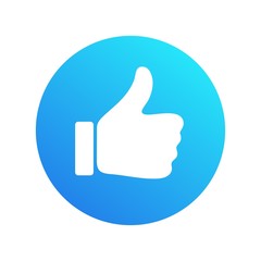 Thumb up icon. Vector like icon, inscribed in gradient blue circle. Ready like button for website and mobile app.