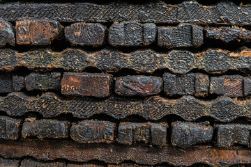 Industrial oiled wood beams stacked in rows. Wooden linings and liners.