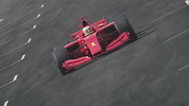 Generic formula one race car driving across the finish line &ndash; red flash version &ndash; realistic high quality 3d animation - my own car design - no copyright/trademark infringement