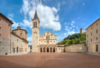 Fototapeta na wymiar Spoleto, Italy. Piazza del Duomo square and Spoleto Cathedral