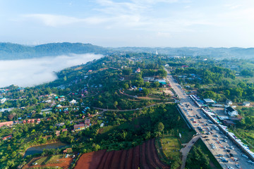 Beautiful viewpoint to see foggy sunrise on the mountain Khao kor Phetchabun Thailand