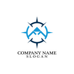 Mountain adventure logo design. Compass icon symbol