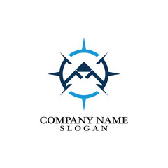 Obraz premium Mountain adventure logo design. Compass icon symbol