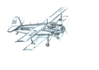 Airplane in the sky. Pencil illustration