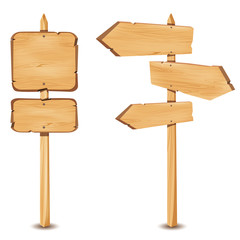 Wood sign boards set isolated on a white background. Wood road signs.