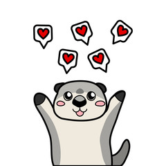 Happy otter with hearts