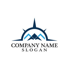 Obraz premium Mountain adventure logo design. Compass icon symbol
