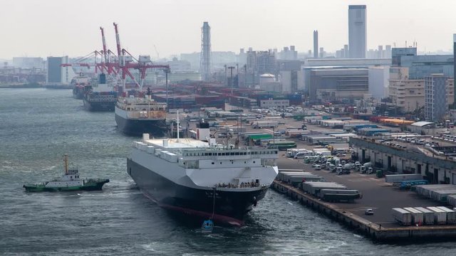 Tokyo Container port ship mooring Japan time lapse