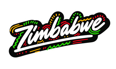 Zimbabwe Handwritten Word Text  Swoosh Vector Illustration Design.
