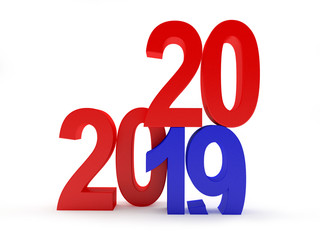 2020 New Year concept. The blue number 19 changes to red number 20. 3D illustration