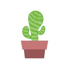 Vector illustration, isolated potted cactus, flat style. Can be used as interior element, applicable for bright home decorations leaflets, hygge illustrations etc.