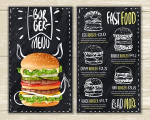 Realistic burger menu - obrazy, fototapety, plakaty