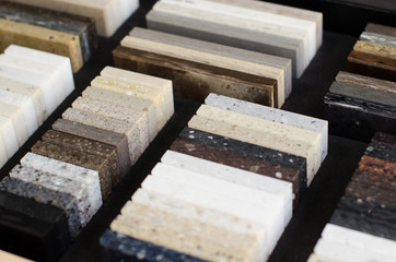 a set of samples of acrylic artificial stone for kitchen