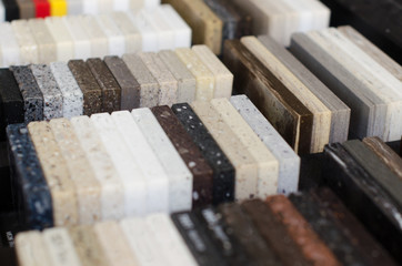 a set of samples of acrylic artificial stone for kitchen