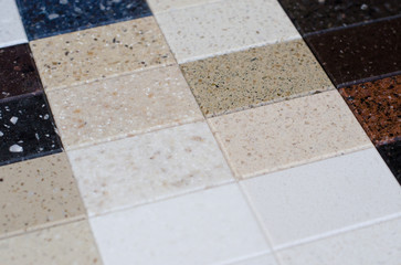 a set of samples of acrylic artificial stone for kitchen