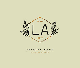 L A LA Beauty vector initial logo, handwriting logo of initial signature, wedding, fashion, jewerly, boutique, floral and botanical with creative template for any company or business.