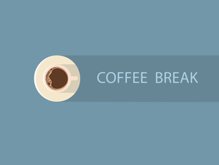 Top view of coffee cup on green background.