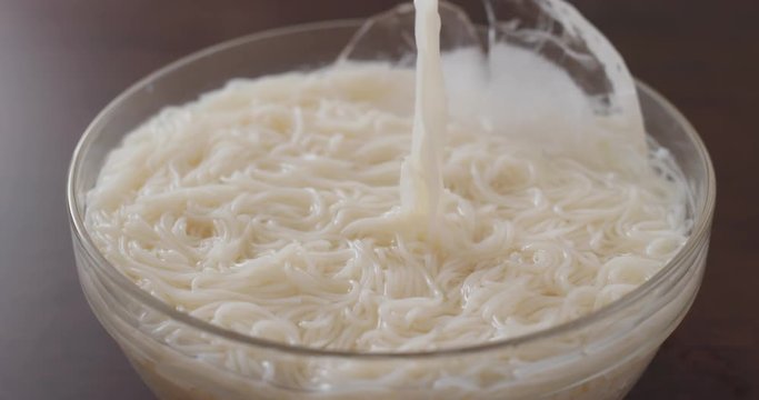 Cold white somen in bowl
