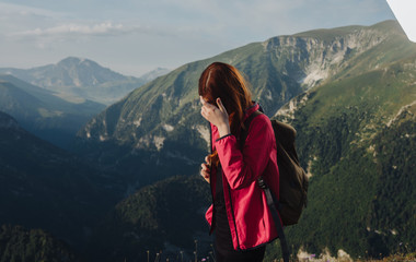 Naklejka premium hiker in the mountains