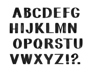 Alphabet hand drawn graphic paint ink art brush texture strong letters. Calligraphy isolated paper textured raster set
