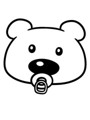grizzly baby teddy gesicht kopf schnuller süßer kleiner bär bärchen kuscheltier spielzeug kind niedlich clipart comic cartoon design