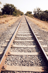 Fototapeta premium Train tracks landscape desaturated.