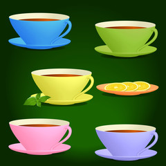 Cups of tea with mint and lemon