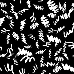 Hand drawn brush strokes seamless pattern on black background.