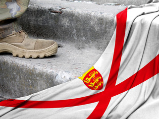Military concept on the background of the flag of Jersey