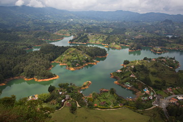 Fototapeta premium View from the summit of Stone of El Penol near Guatape in Colombia
