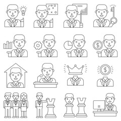 Businessman vector illustration set, line style icon
