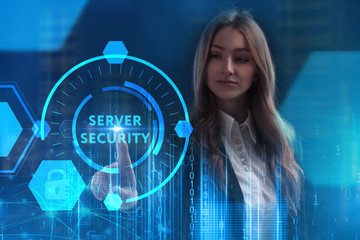 The concept of business, technology, the Internet and the network. A young entrepreneur working on a virtual screen of the future and sees the inscription: Server security