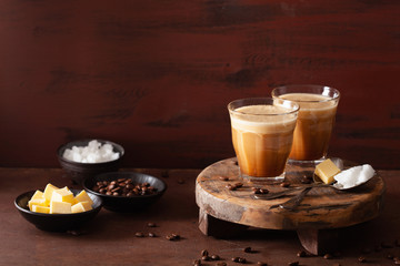 bulletproof coffee, keto paleo drink blended with butter and coconut oil