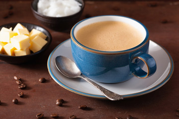 bulletproof coffee, keto paleo drink blended with butter and coconut oil