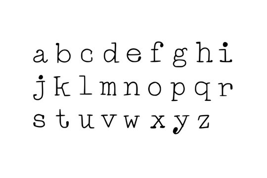 Typewriter style font. Hand-drawn doodly slim lowercase letters set